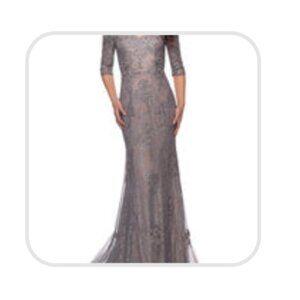 Scattered Lace Overlay Long Evening Gown  (Size 16)